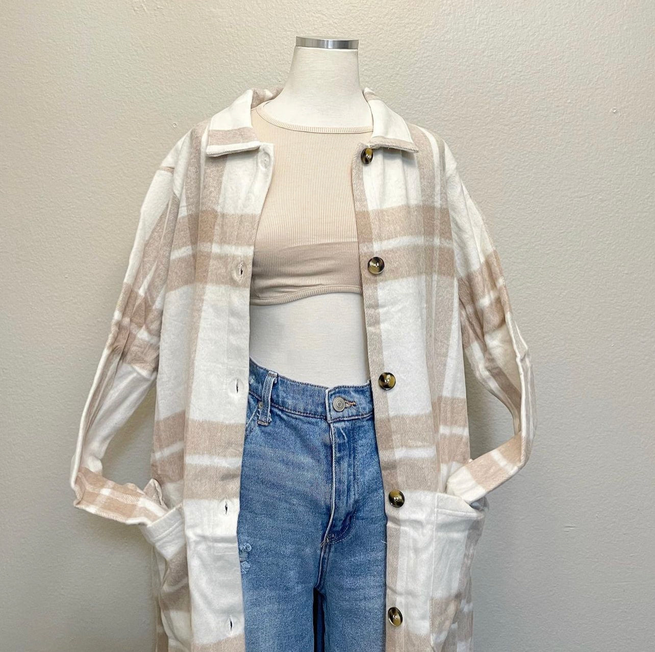 Plaid Long Coat (Ivory)
